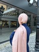 Taş Desen Pamuklu Jakar Şal-Pudra - 3