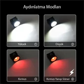 COB LED Solar Kafa Lambası  Beyaz-Kırmızı Işık  Type-C Şarjlı - 3