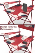 2 Adet Qufi Desenli Katlanır Kamp Piknik Sandalyesi Rejisör Koltuğu Kırmızı - 4