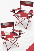 2 Adet Qufi Desenli Katlanır Kamp Piknik Sandalyesi Rejisör Koltuğu Kırmızı - 1