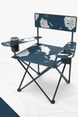 2 Adet Qufi Desenli Katlanır Kamp Piknik Sandalyesi Rejisör Koltuğu Mavi - 4