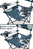 2 Adet Qufi Desenli Katlanır Kamp Piknik Sandalyesi Rejisör Koltuğu Mavi - 3
