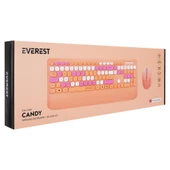 Everest KM-6281 CANDY Renkli Tuşlu Turuncu Kablosuz Q Multimedia Klavye + Mouse Set - 8