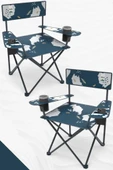 2 Adet Qufi Desenli Katlanır Kamp Piknik Sandalyesi Rejisör Koltuğu Mavi - 1