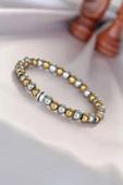 Hematit Silver Gold Renk Doğal Taş Erkek Bileklik - TJ-EB3005 - 1