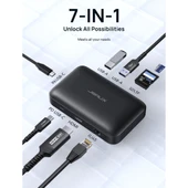 Jsaux MP02 7in1 Type-C Pd Hub 100W Şarj HDMI 2 x USB 3.0 Sd Tf Kart Okuyucu RJ45 + Kablo Seti Dönüştürücü Çevirici Adaptör Hub thumbnail 4