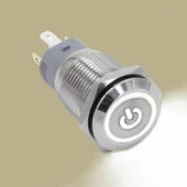 16mm Metal Buton Beyaz Power Sembol Led Işıklı Panel Montaj Düz Kafa Kilitlemeli DC 6A 12V IP67 Düğm - 1