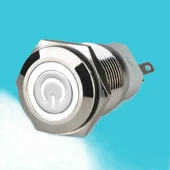 16mm Metal Buton Beyaz Power Sembol Led Işıklı Panel Montaj Düz Kafa Kilitlemeli DC 6A 12V IP67 Düğm - 8