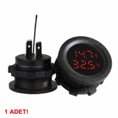 Yuvarlak Voltmetre Termometre 12V 24V Panel Tip Montaj Dijital Kırmızı Renk Led Sıcaklık Isı Voltaj thumbnail 6