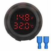 Yuvarlak Voltmetre Termometre 12V 24V Panel Tip Montaj Dijital Kırmızı Renk Led Sıcaklık Isı Voltaj thumbnail 1