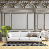 3D Saray Beyaz Panel Altın Motif Duvar Kağıdı Baskı thumbnail 1