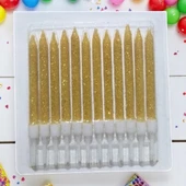 DOĞUM GÜNÜ PASTA MUMU GOLD 12 ADET SİMLİ MUM 10 CM KUTLAMA MUMU - 1