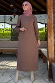 Yağmur Triko Elbise Sütlü Kahve thumbnail 4