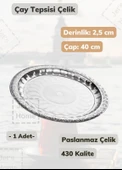 Çelik Çay Tepsisi 40 cm Paslanmaz Çelik Tepsi - 1