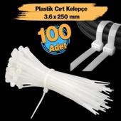Plastik Cırt Kelepçe (100 Adet) 3.6x250 mm Beyaz Renk Zip Kablo Bağı Çok Amaçlı Bağlama - 1