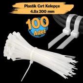 Plastik Cırt Kelepçe (100 Adet)0 4.8x300 mm Beyaz Renk Zip Kablo Bağı Çok Amaçlı Bağlama - 1