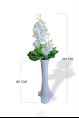 En Güzel Hediyelik Uzun Beyaz Kalın Akrilik Vazo Beyaz OrkideÇiçek Ve Yeşil Desenli Yapraklar thumbnail 2