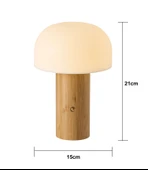 Apliqa Olwa Ahşap Detaylı Pilli Kablosuz Dokunmatik Şarjlı Led Mantar Abajur Masa Lambası thumbnail 5