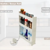 Tekerlekli Raf 3 Katlı Dar Yer Organizeri Beyaz thumbnail 5