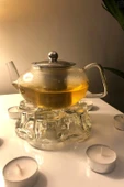 2’li Set Cam Demlik ve Cam Isıtıcı Süzgeçli Demlik 500 ml Bitki Çayı Demliği Borasilikat - 2