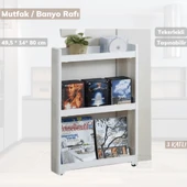 Tekerlekli Raf 3 Katlı Dar Yer Organizeri Beyaz thumbnail 2