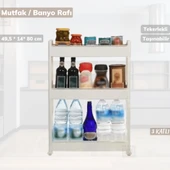 Tekerlekli Raf 3 Katlı Dar Yer Organizeri Beyaz thumbnail 3