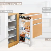 Tekerlekli Raf 3 Katlı Dar Yer Organizeri Beyaz thumbnail 4