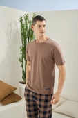 KLY Kısa Kollu Altı Kareli Capucina Rengi Yazlık Erkek Pijama Takımı - 1