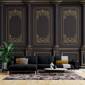 3 Boyutlu Siyah Panel Altın Motif Saray Duvar Kağıdı Baskı - 1