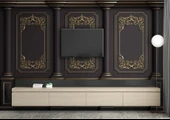 3 Boyutlu Siyah Panel Altın Motif Saray Duvar Kağıdı Baskı - 3
