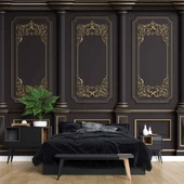 3 Boyutlu Siyah Panel Altın Motif Saray Duvar Kağıdı Baskı - 2