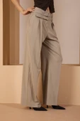 Açık Haki Kemerli Geniş Paça Pantolon - 10