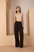 Acı Kahve Kemerli Geniş Paça Pantolon - 9