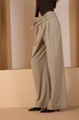 Açık Haki Kemerli Geniş Paça Pantolon - 8