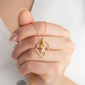 Vaoov 925 Ayar Gümüş Kalpli Sarılan Çİftler Kolye thumbnail 1