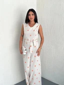 Sırt dekolteli keten beyaz tulum S1036 - 8