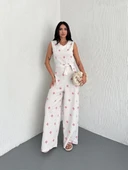 Sırt dekolteli keten beyaz tulum S1036 - 7