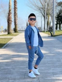MODAVALS KOL KATLAMALI KETEN GÖMLEK & BELİ LASTİKLİ KETEN PANTOLON & PAMUKLU TSHIRT & ZİNCİR AKSESUAR 4LÜ KETEN ERKEK ÇOCUK TAKIM - 4