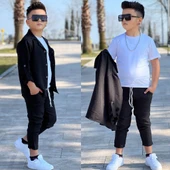 MODAVALS KOL KATLAMALI KETEN GÖMLEK & BELİ LASTİKLİ KETEN PANTOLON & PAMUKLU TSHIRT & ZİNCİR AKSESUAR 4LÜ KETEN ERKEK ÇOCUK TAKIM - 7