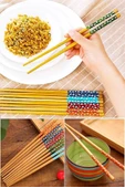 Bambu Chopstick Çubuk Yemek Çubuğu Yıkanabilir Tekrar Kullanılabilir (10 Çift- 20 Adet ) - 1