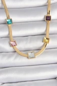 Gold Renk İtalyan Zincir Model Kare Renkli Zirkon Taşlı Kadın Kolye -  EBJ250510W33782 thumbnail 1
