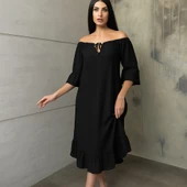 Kadın Yazlık Her bedene Uyumlu Madonna Yaka Senora Elbise - 2
