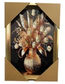 Duvar Tablo 22X32 Cm Vazoda Çiçekler Kahverengi Beyaz 3 Boyutlu M4440-1 - 1