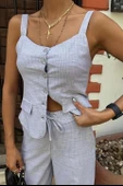 Kalın Askılı Bluz Pantolon Keten Takım 10187 - 3