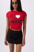 Nakış Detay Baskılı Crop T-Shirt - 1