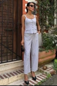 Kalın Askılı Bluz Pantolon Keten Takım 10187 - 1