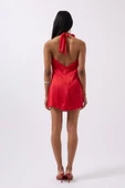 Gül Detay Mini Saten Elbise - 4