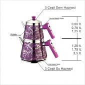 En Kaliteli Hediye Mor Desenli Ayna Gibi Çelik Çaydanlık Dem... thumbnail 2