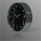 Metalik Çerçeve Siyah Zemin Arapça Farsça Fosforlu Duvar Saati thumbnail 3