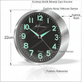 Fosforlu Gece Görünen Metalik Çerçeve Sessiz Kayar Duvar Saati - 3